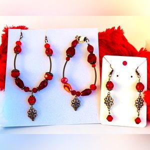 Bronze and red necklace and earring set. $40